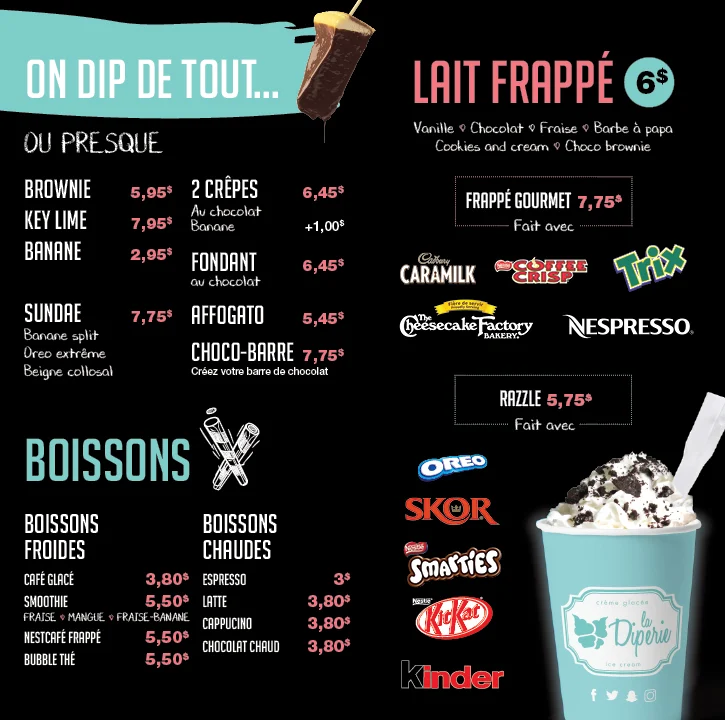 Menu, La Diperie Plateau Mont-Royal