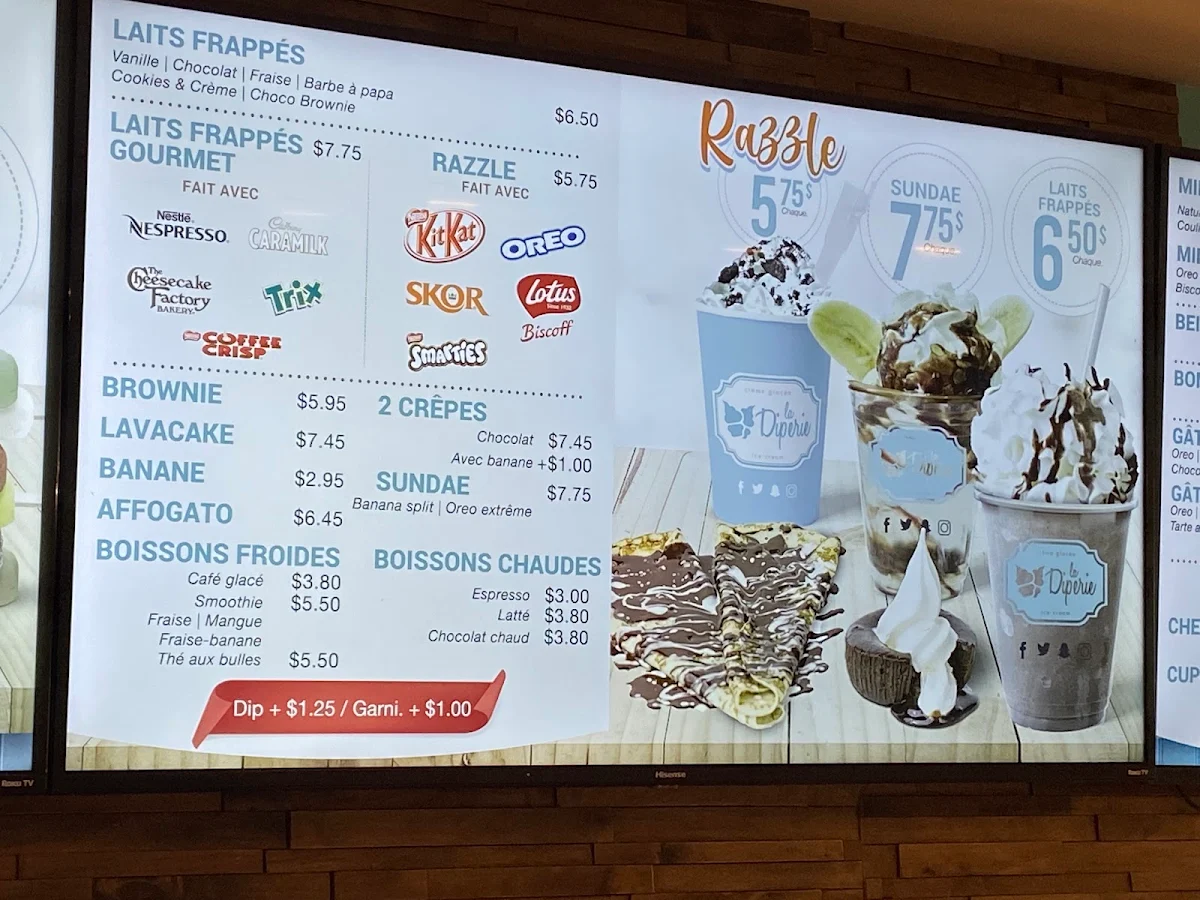Menu, La Diperie Plateau Mont-Royal