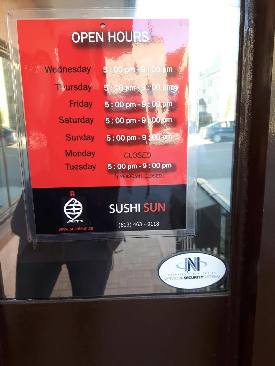 Menu, Sushi Sun Restaurant