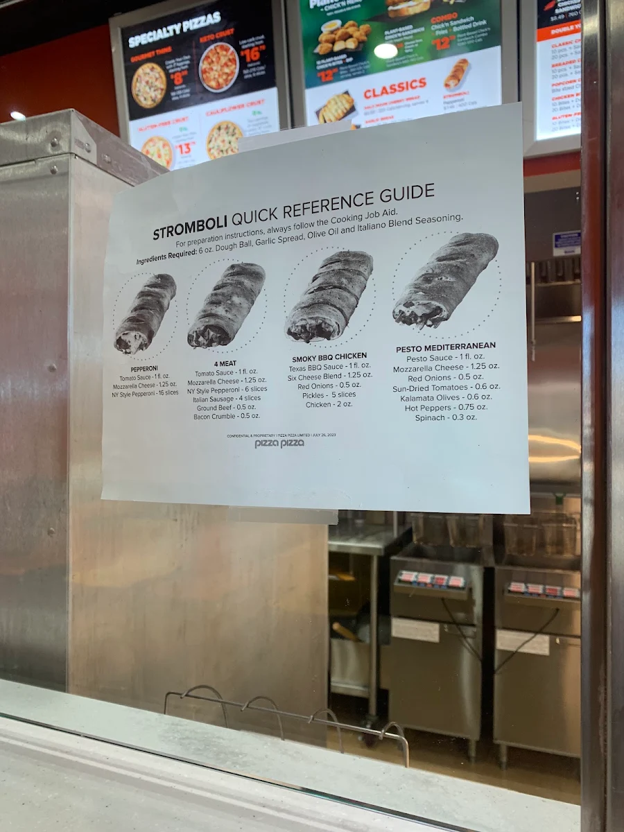 Menu, Pizza Pizza