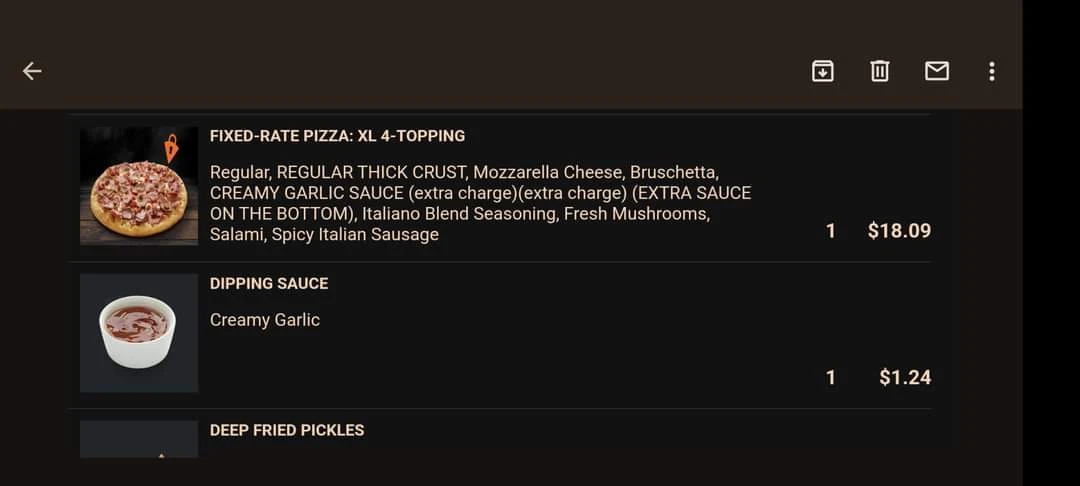 Menu, Pizza Pizza