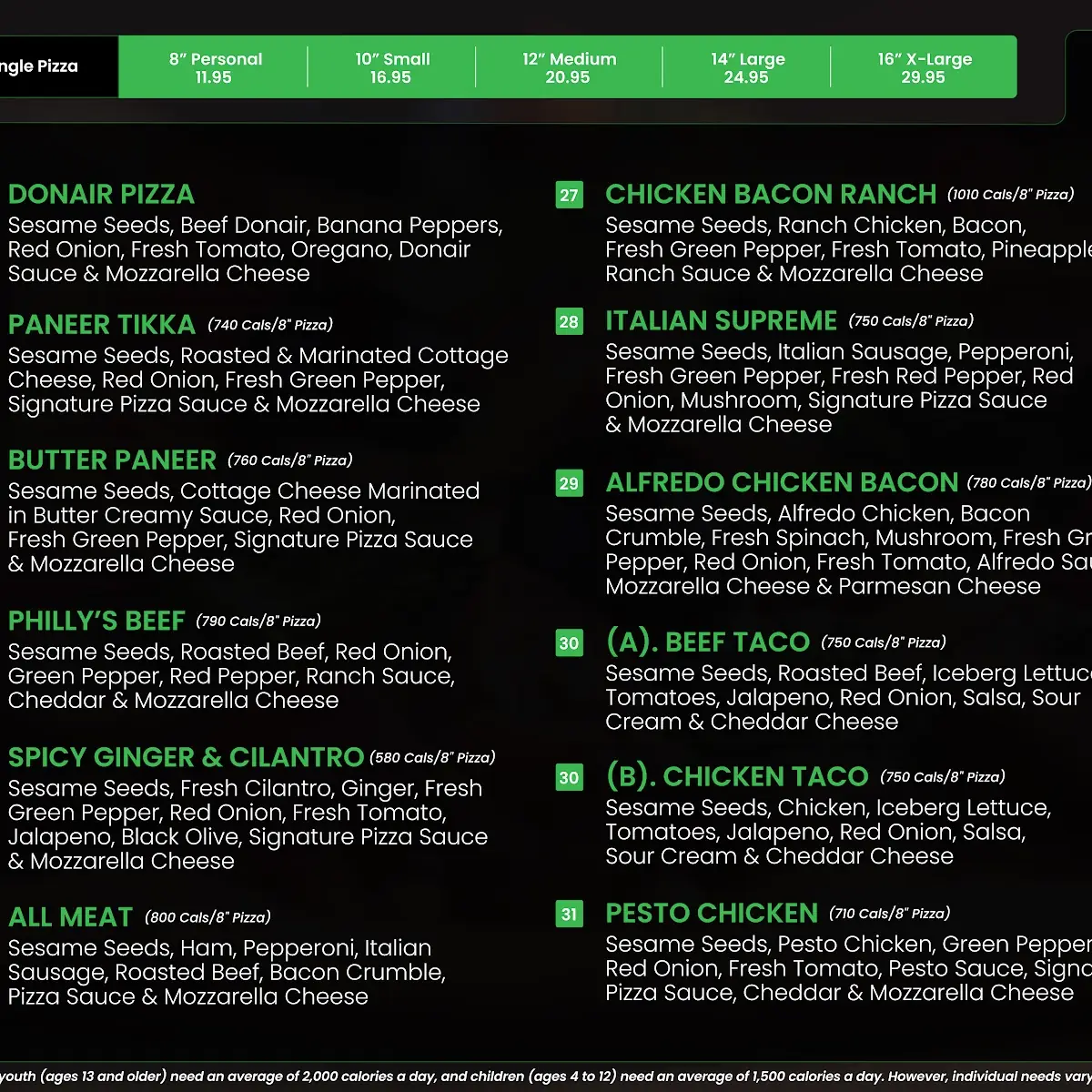 Menu, Red Swan Pizza - Brockville