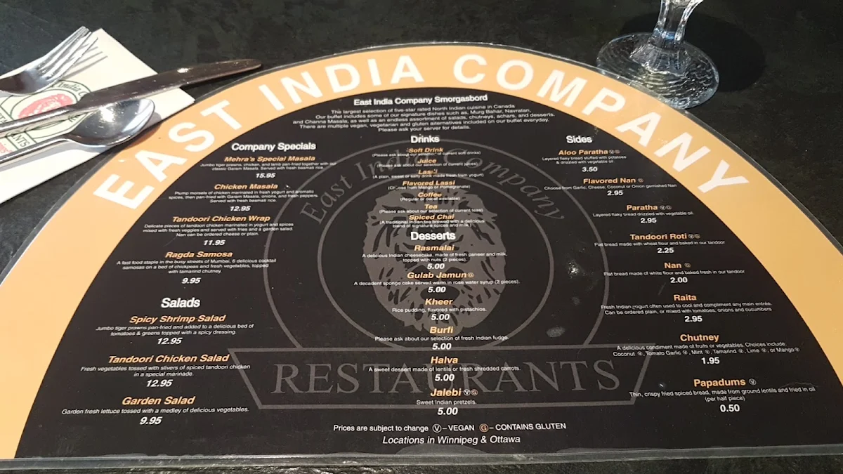Menu, East India Company Pub & Eatery