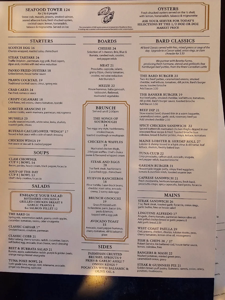 Menu, Bard & Banker