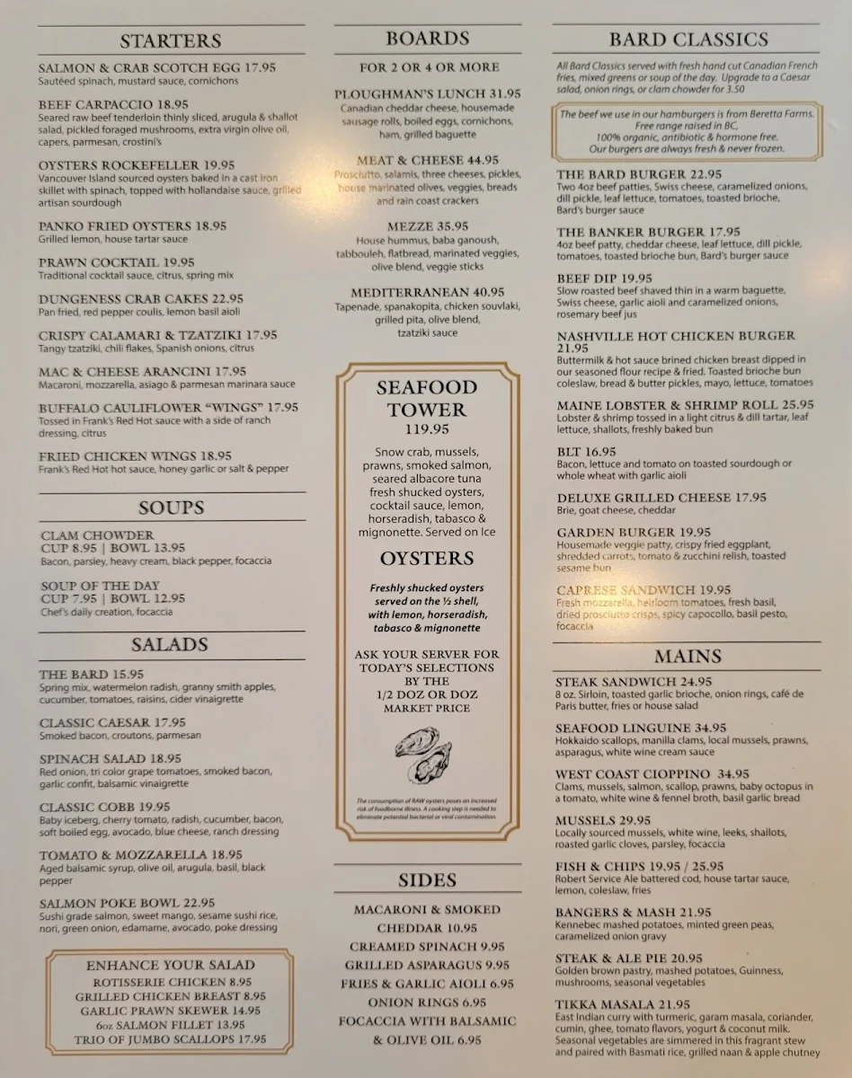 Menu, Bard & Banker