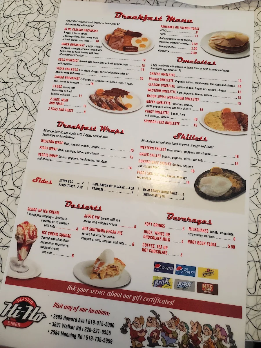 Menu, Hi-Ho Diner