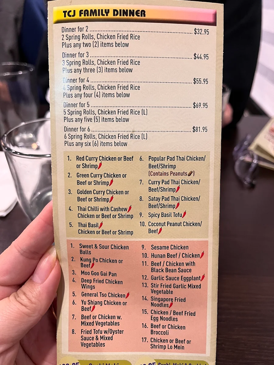 Menu, TCJ Restaurant