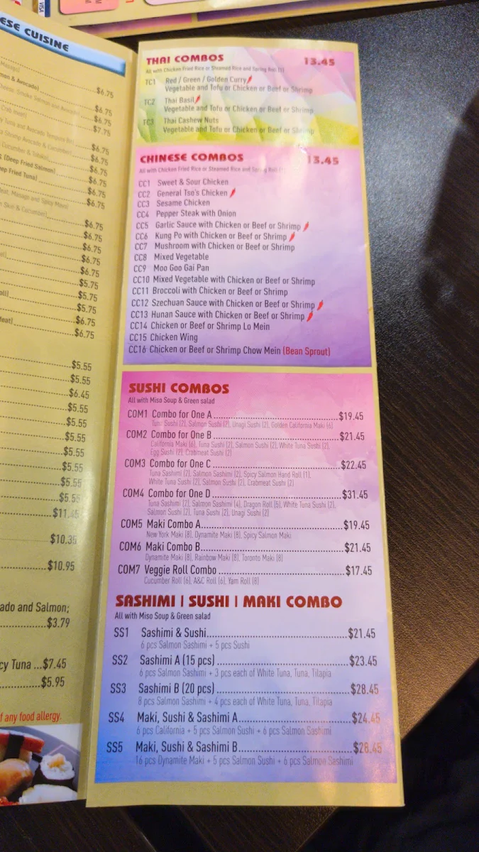 Menu, TCJ Restaurant