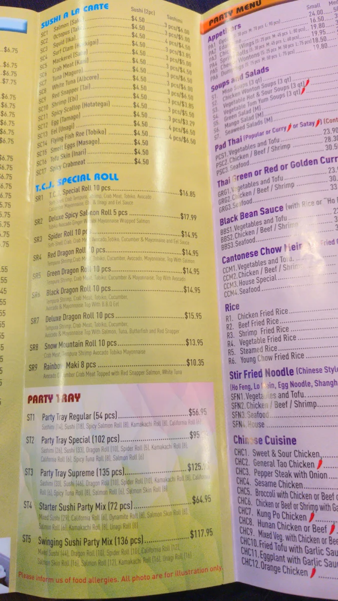 Menu, TCJ Restaurant