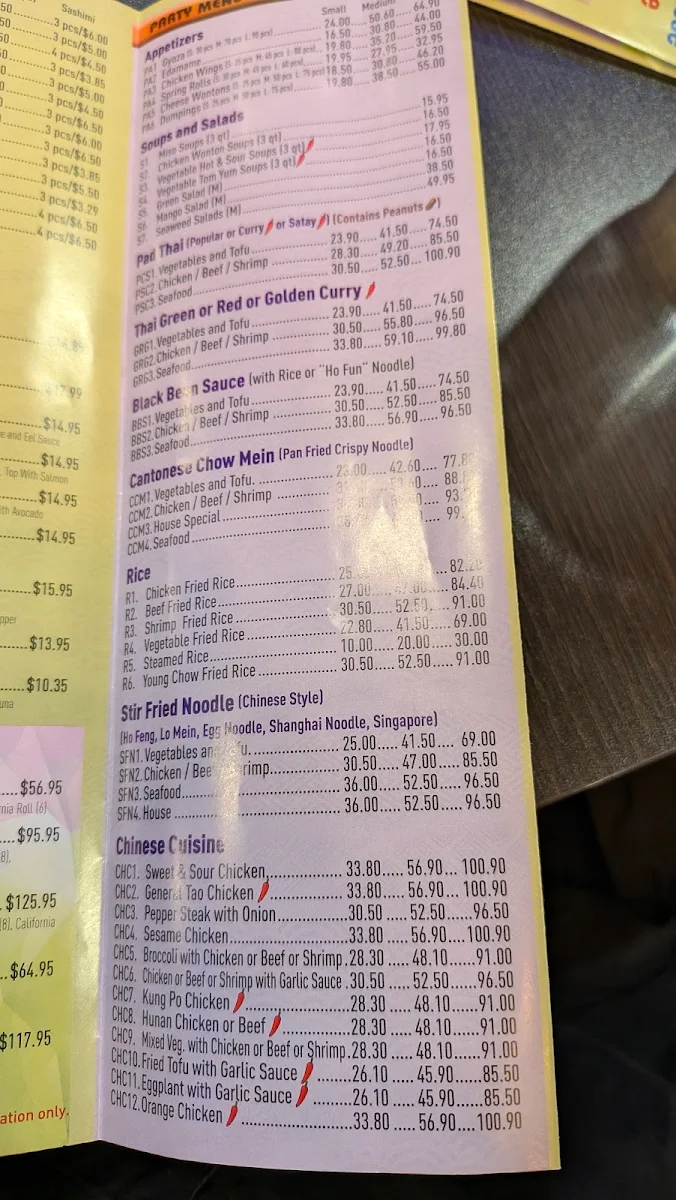 Menu, TCJ Restaurant