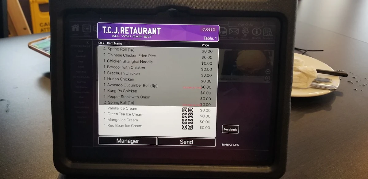 Menu, TCJ Restaurant