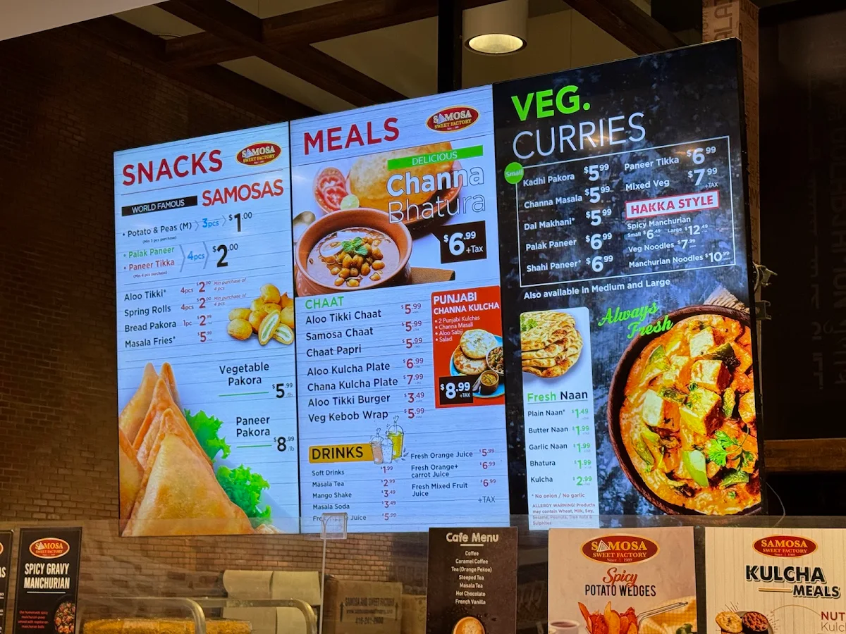 Menu, Samosa and Sweet Factory