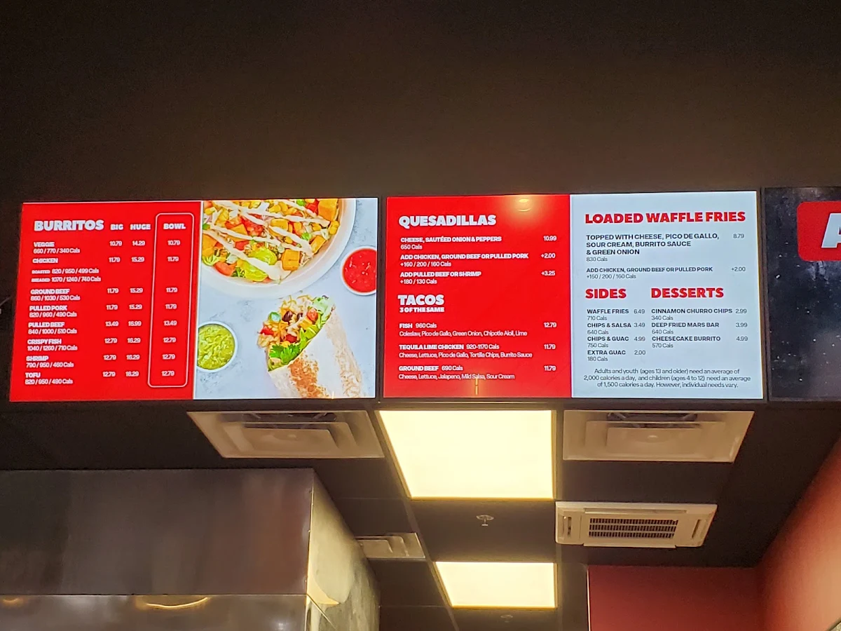 Menu, Fat Bastard Burrito Co.