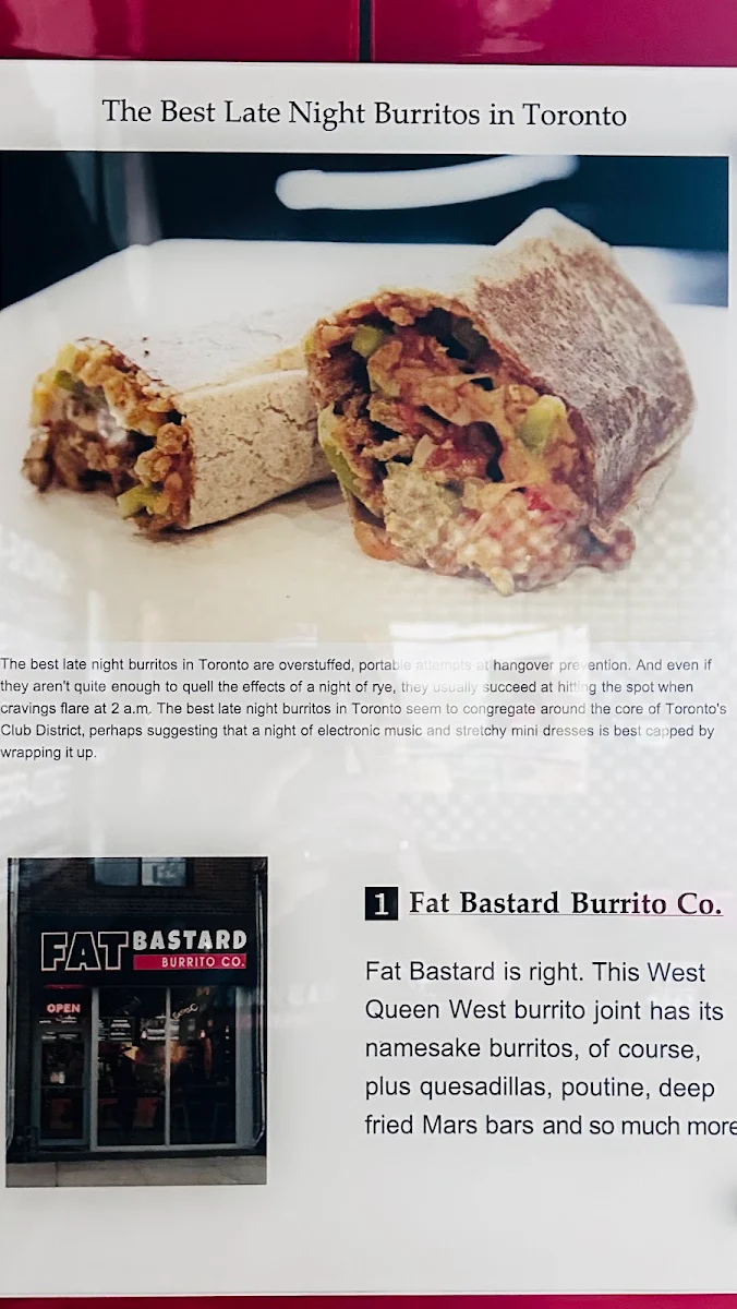 Menu, Fat Bastard Burrito Co.