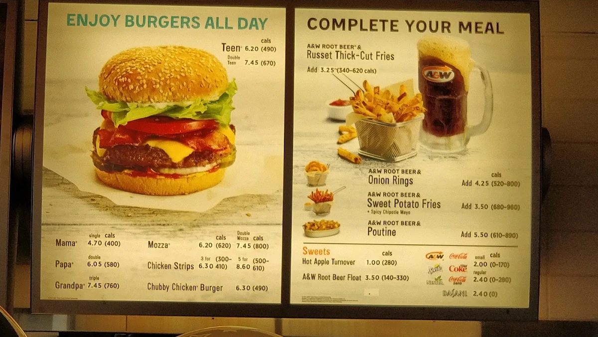 Menu, A&W Canada