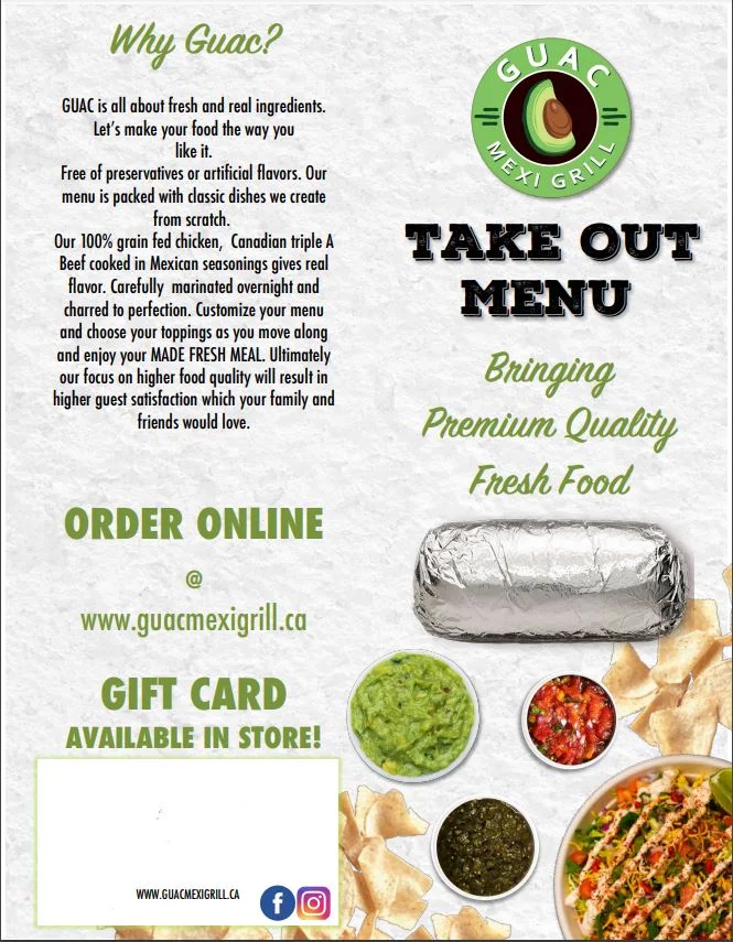 Menu, Guac Mexi Grill
