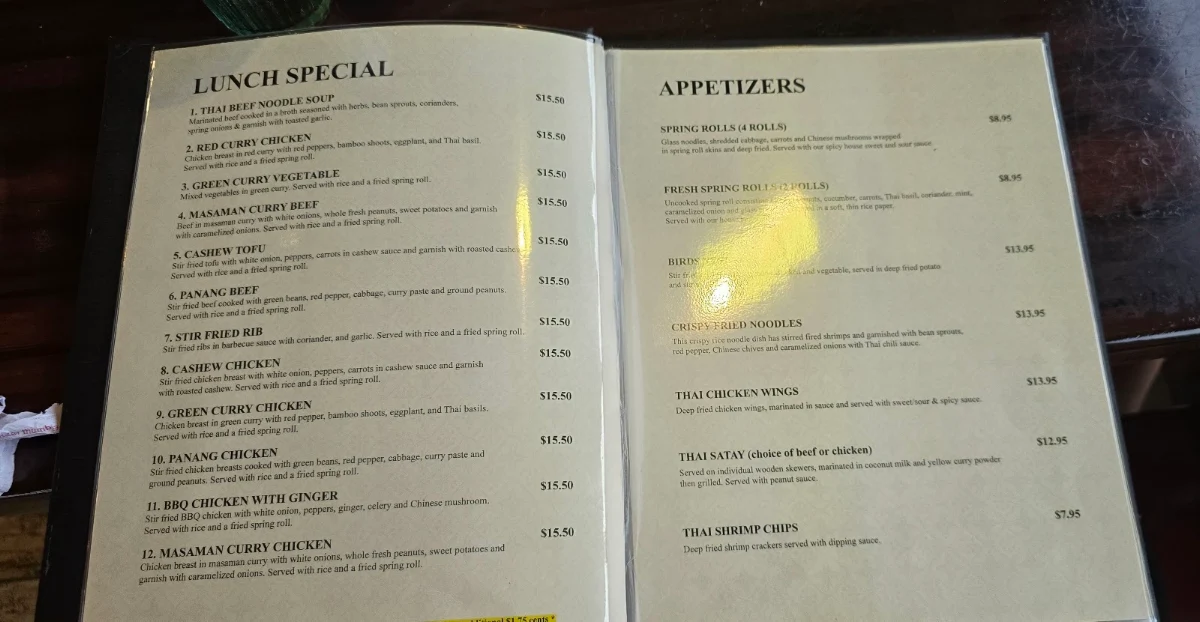 Menu, Cha Baa Thai Restaurant (Bedford)