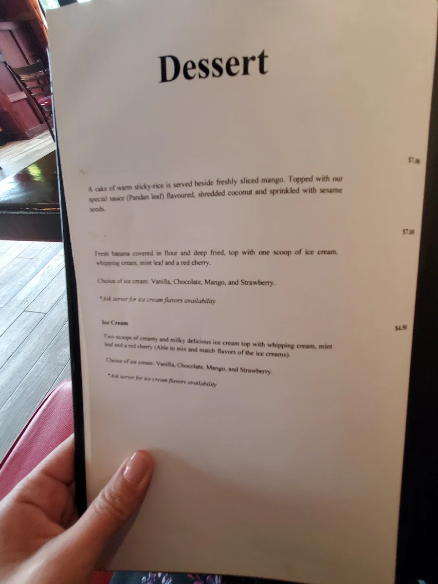 Menu, Cha Baa Thai Restaurant (Bedford)