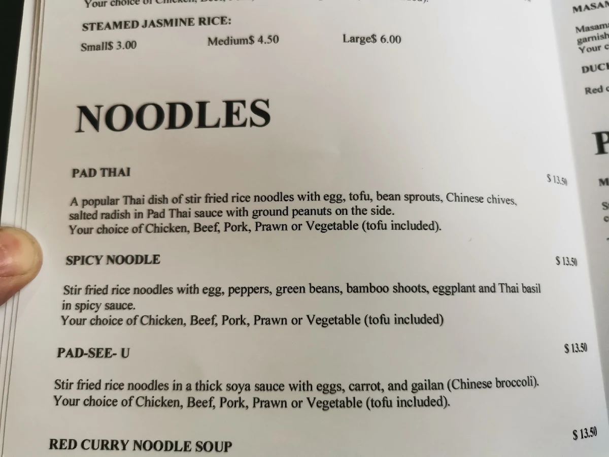 Menu, Cha Baa Thai Restaurant (Bedford)