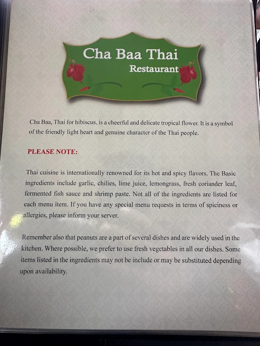 Menu, Cha Baa Thai Restaurant (Bedford)