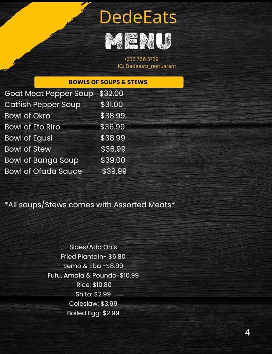 Menu, DedeEats