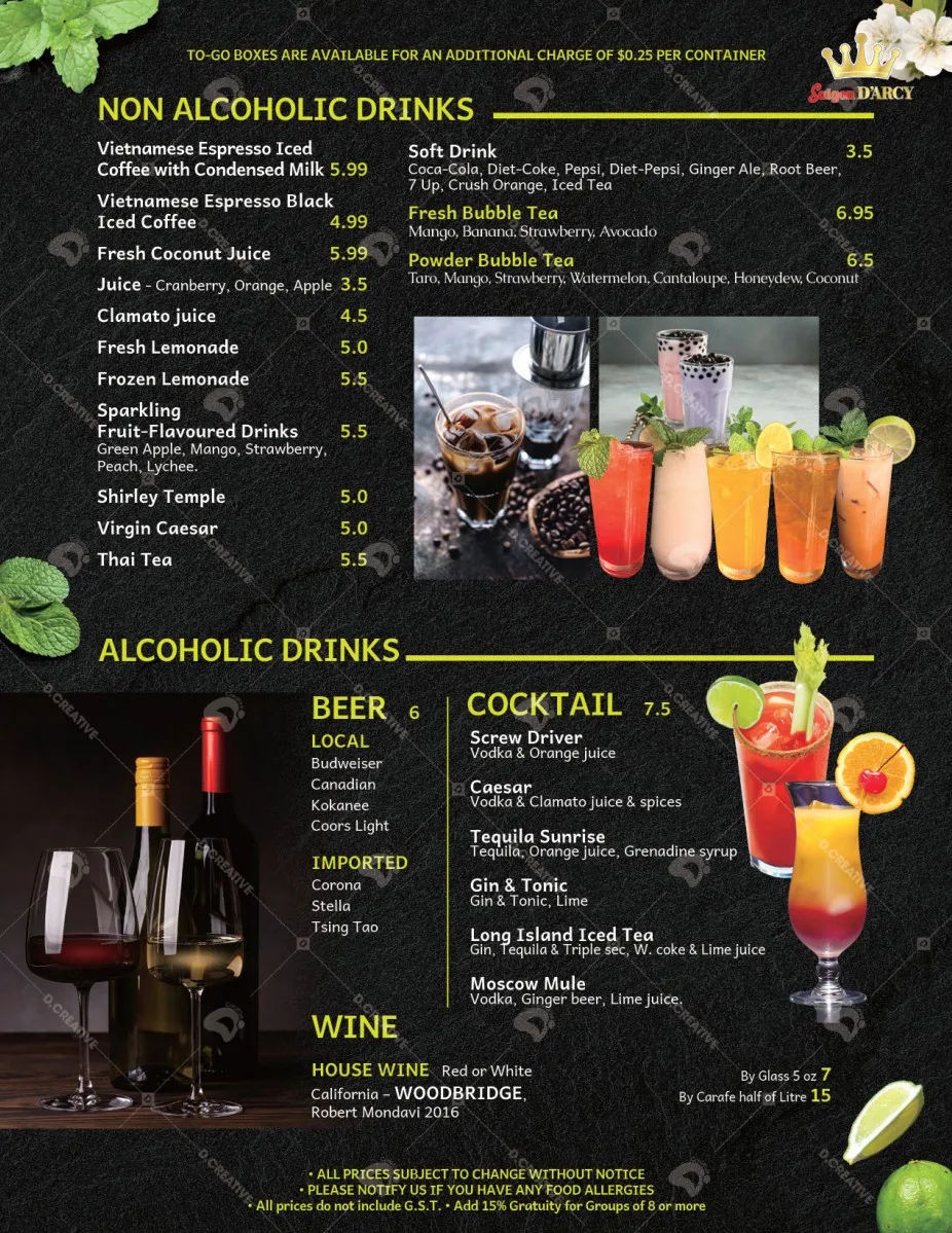 Menu, Saigon D’Arcy Vietnamese Kitchen