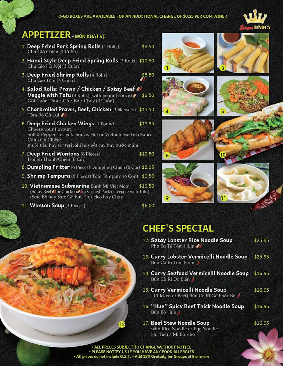 Menu, Saigon D’Arcy Vietnamese Kitchen