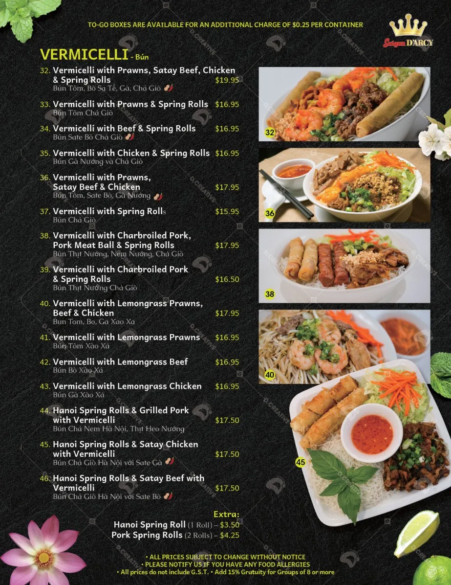 Menu, Saigon D’Arcy Vietnamese Kitchen