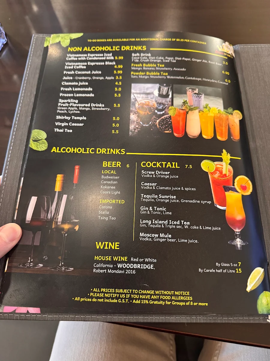 Menu, Saigon D’Arcy Vietnamese Kitchen