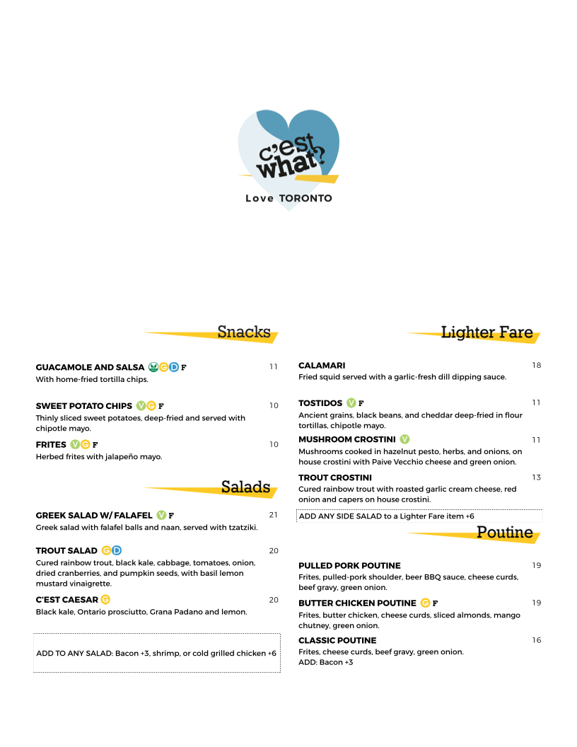 Menu, C’est What? Inc.