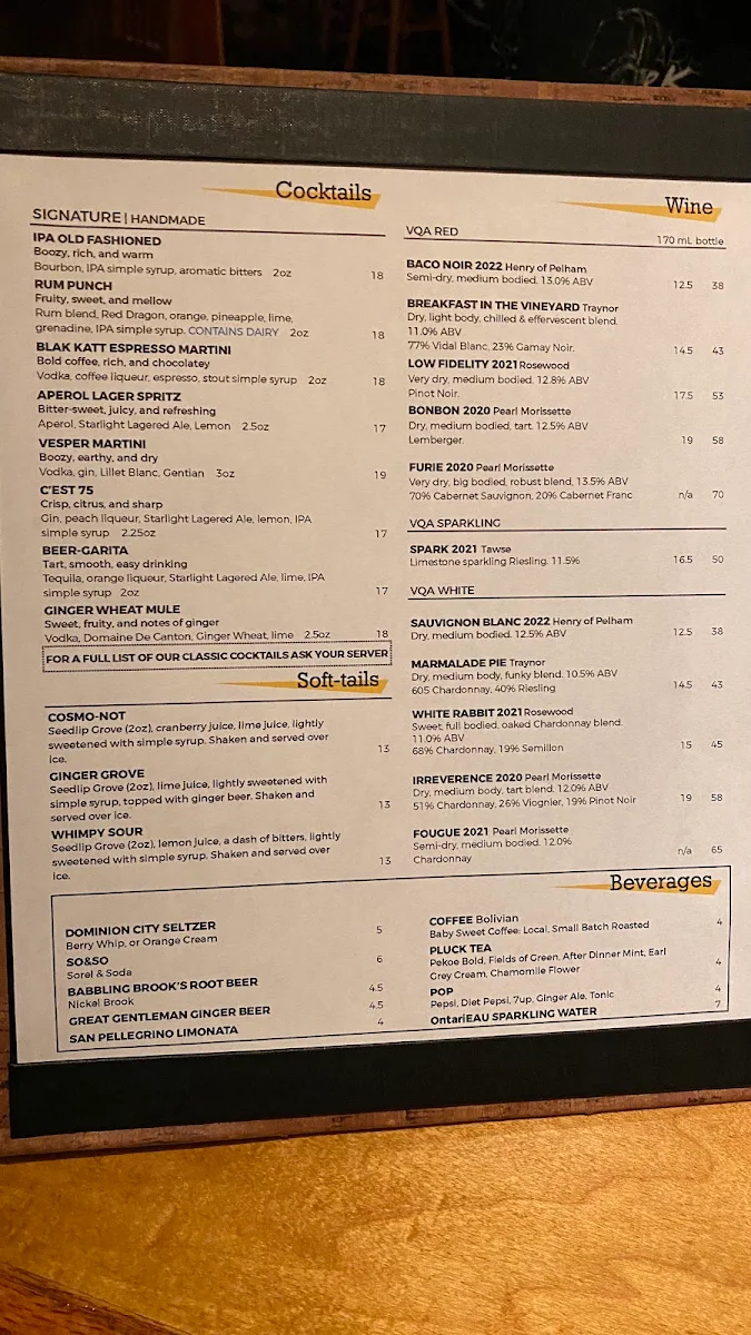 Menu, C’est What? Inc.