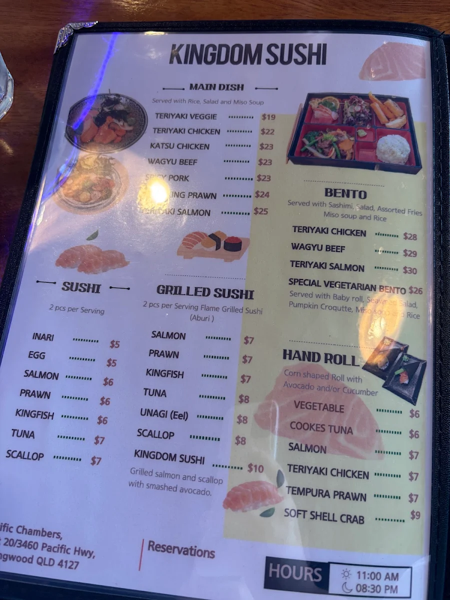 Menu, Kingdom Sushi Bar Springwood