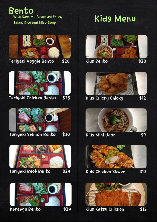 Menu, Kingdom Sushi Bar Springwood