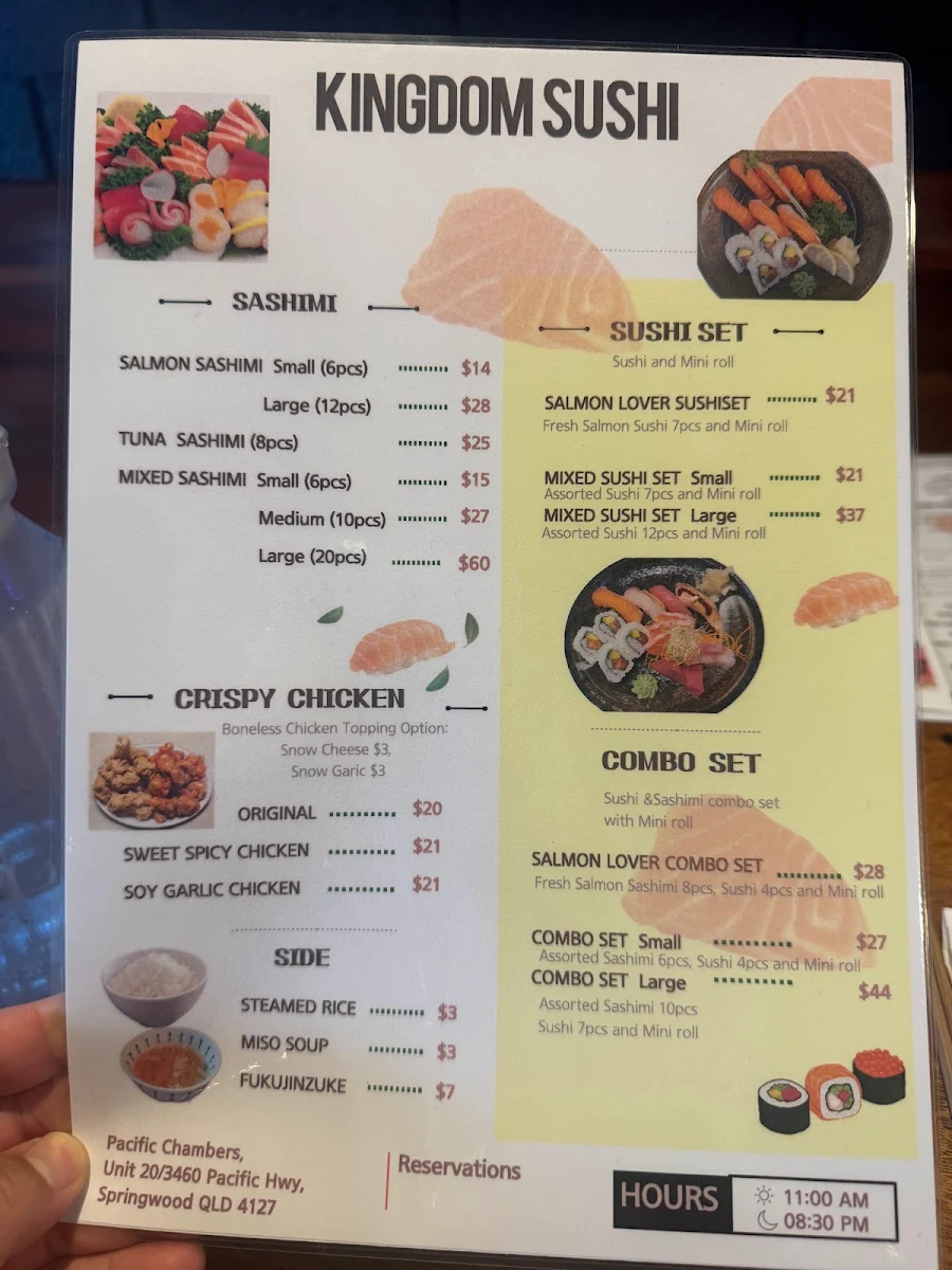 Menu, Kingdom Sushi Bar Springwood