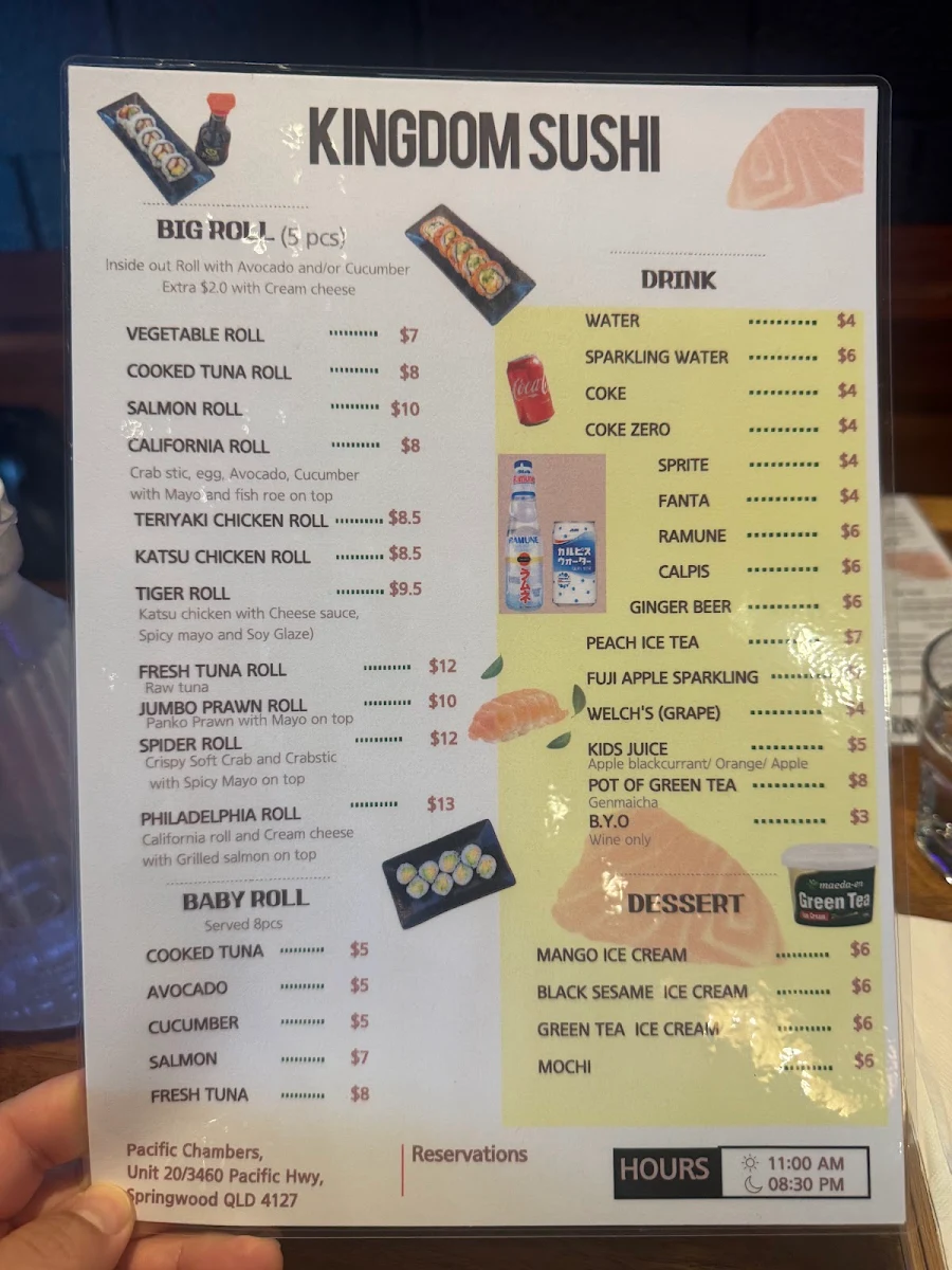 Menu, Kingdom Sushi Bar Springwood