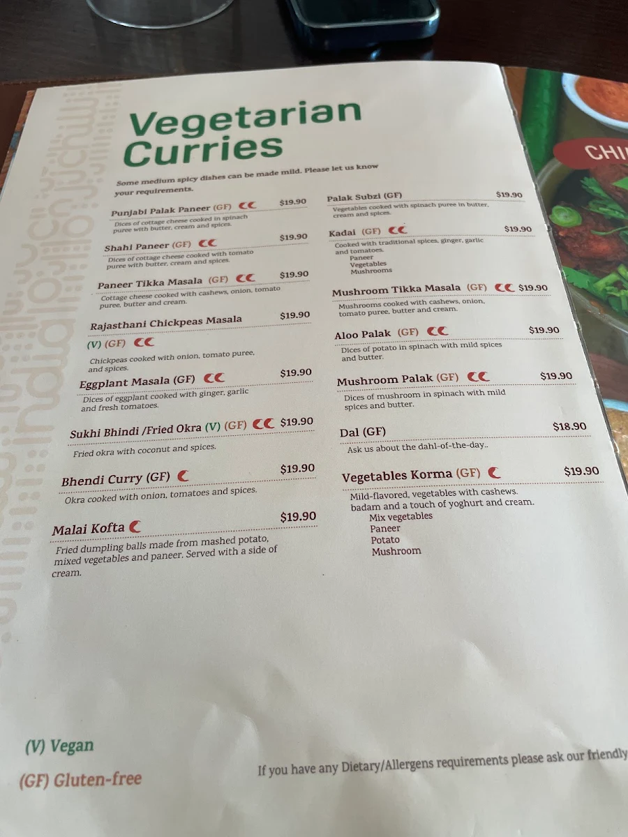 Menu, Chilli India Preston