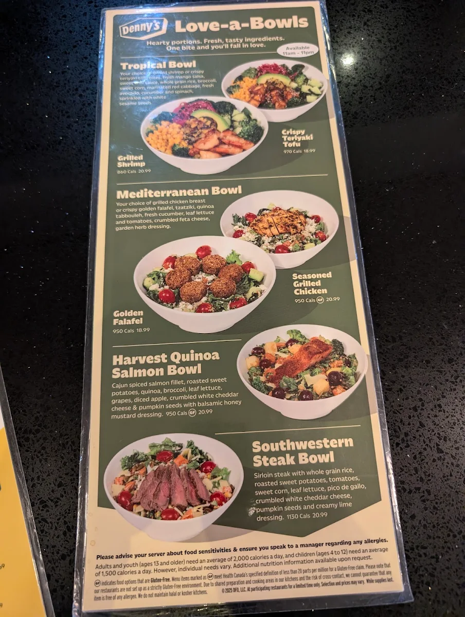 Menu, Denny's Restaurant Crossroads