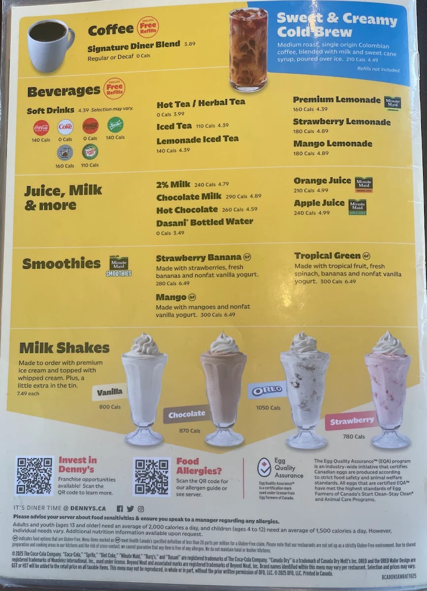 Menu, Denny's Restaurant Crossroads