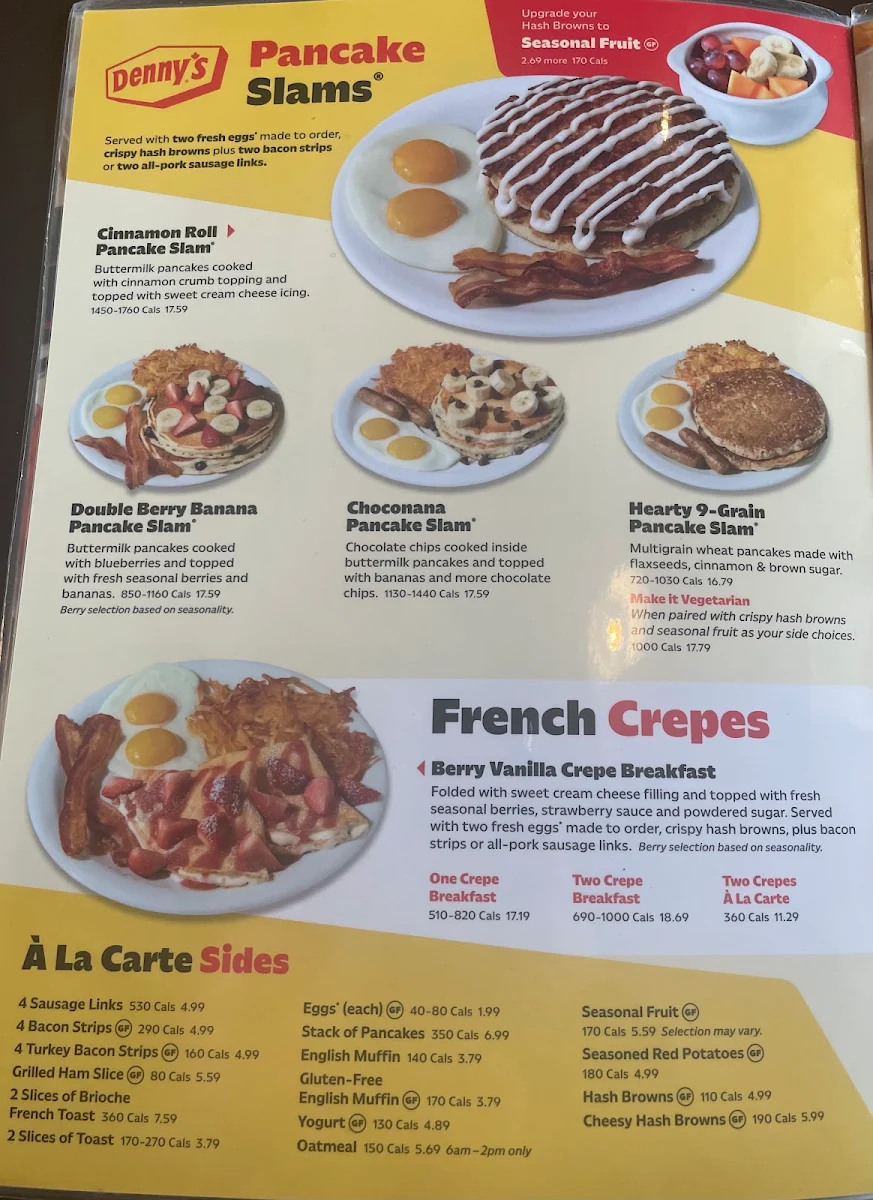 Menu, Denny's Restaurant Crossroads