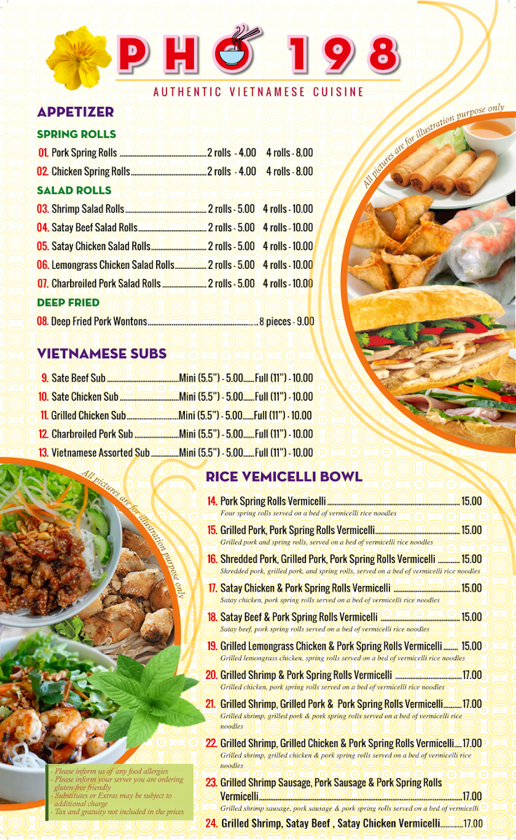Menu, Pho 198
