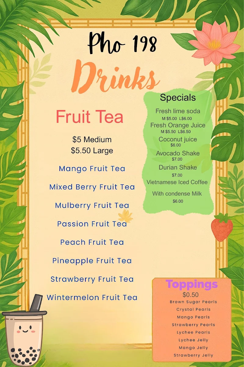 Menu, Pho 198