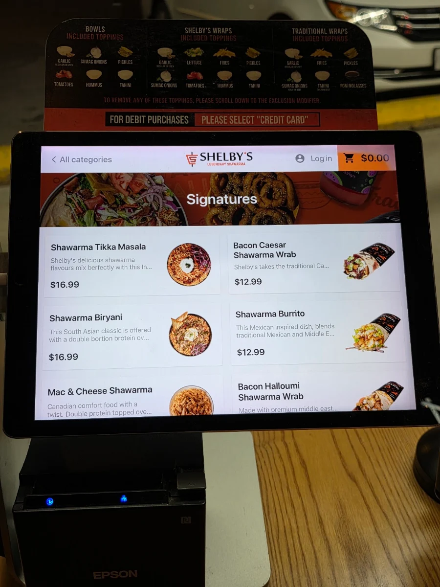 Menu, Shelby's Legendary Shawarma