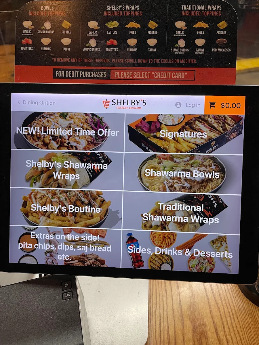 Menu, Shelby's Legendary Shawarma