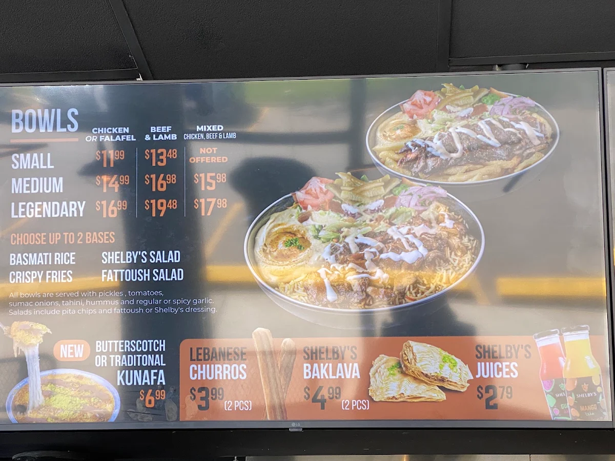 Menu, Shelby's Legendary Shawarma