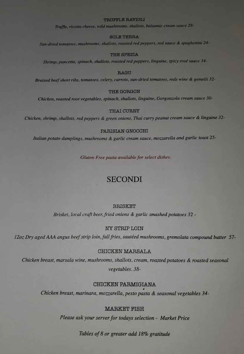 Menu, Lilly's Italian Eatery