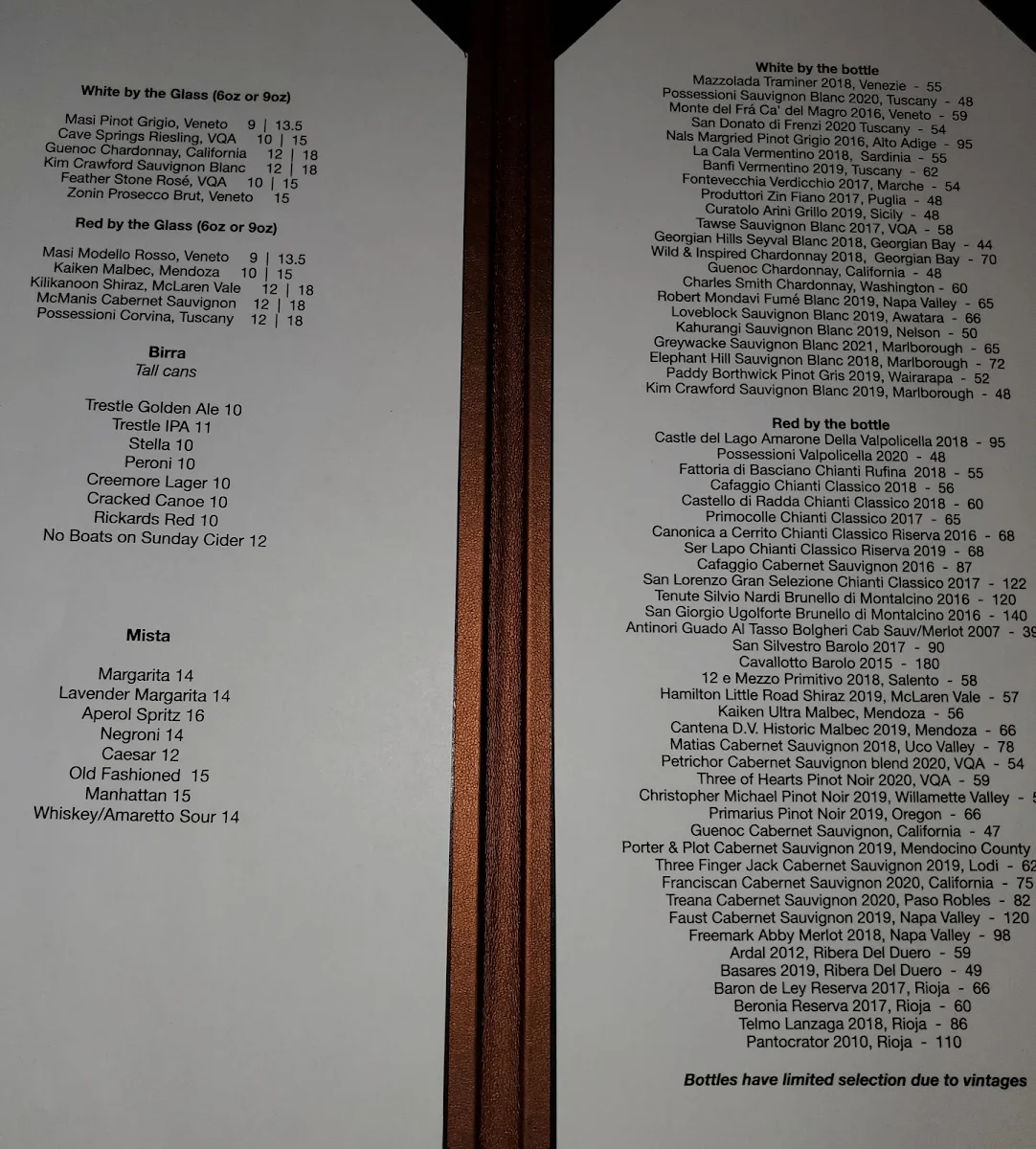 Menu, Lilly's Italian Eatery