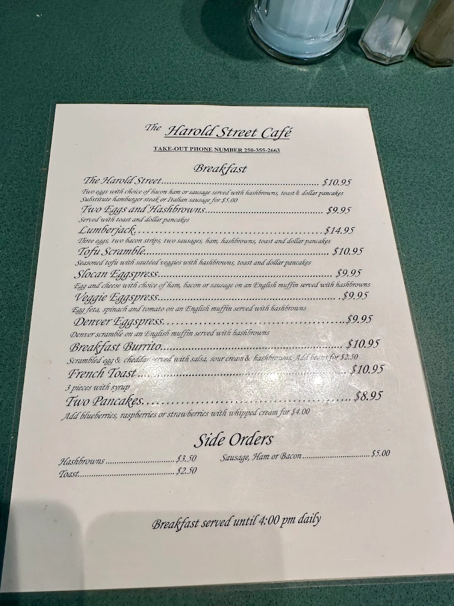 Menu, Harold Street Cafe