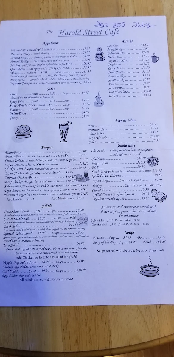 Menu, Harold Street Cafe
