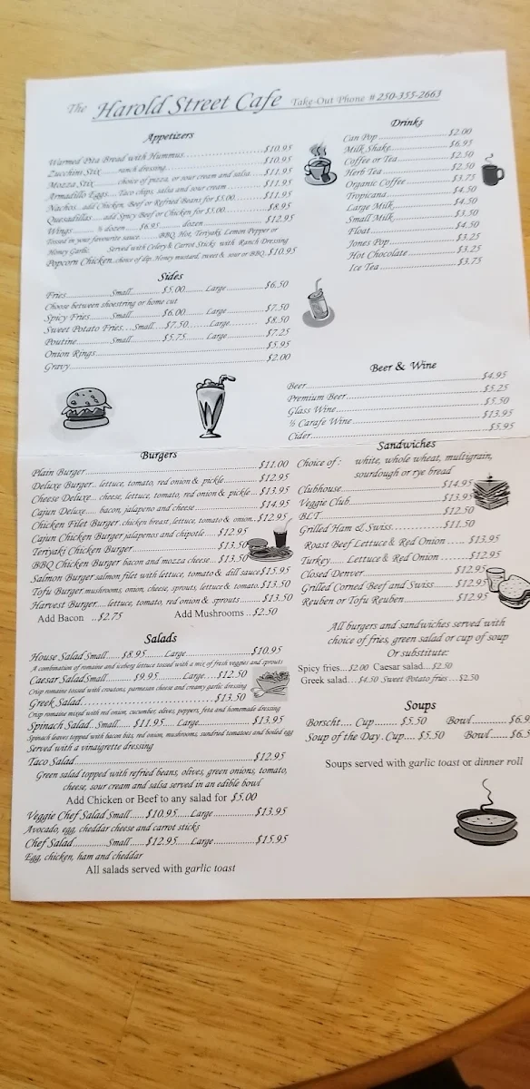 Menu, Harold Street Cafe
