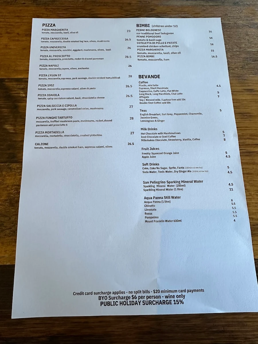 Menu, University Cafe